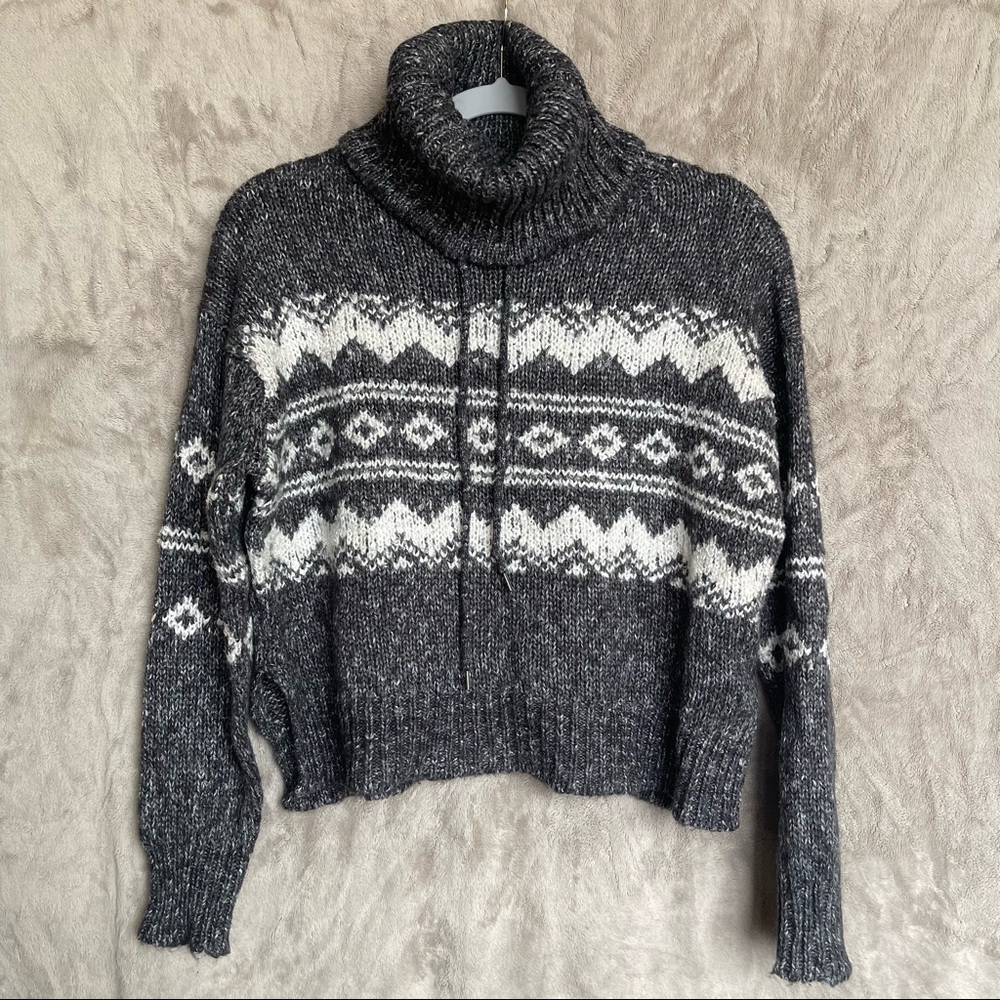 Dark Gray Fair Isle Turtleneck Sweater